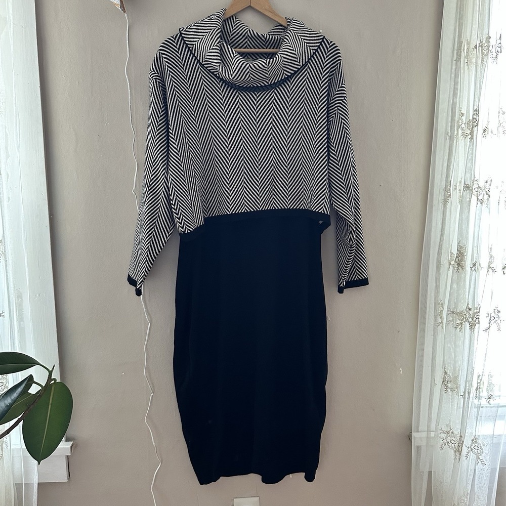 Taylor Womens Midi Sweater Dress Size XL Knit Layered Cowl Neck Teacher Academia